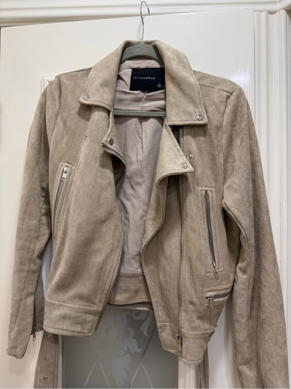 Oliviaceous Beige Suede Moto Jacket